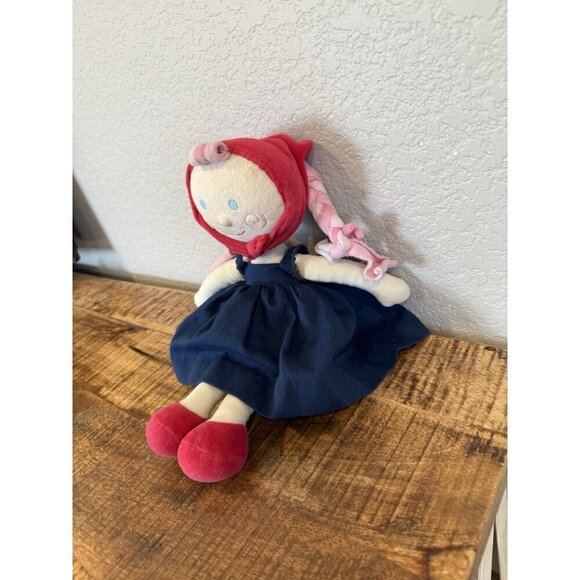 Kathe Kruse plush rag doll Blue dress Pink Braids  hair Germany Red Scarf Cloth - Picture 3 of 8
